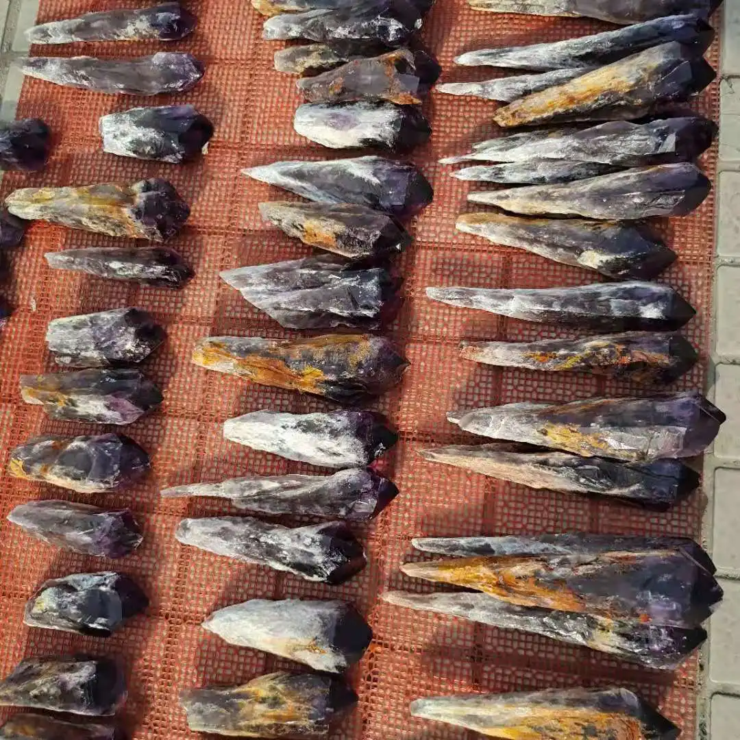 
Wholesale Raw Rough Natural Purple Crystal Quartz Amethyst Scepter Stone Rock Wand Point Tower For Home Decoration 