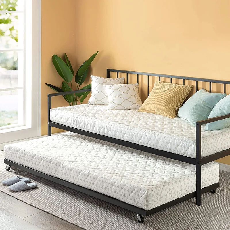 Kainice Customized Soft Sofa Double Bed Metal Iron Frame Simple Platform Bed Headboard Wronght Trundle Daybed