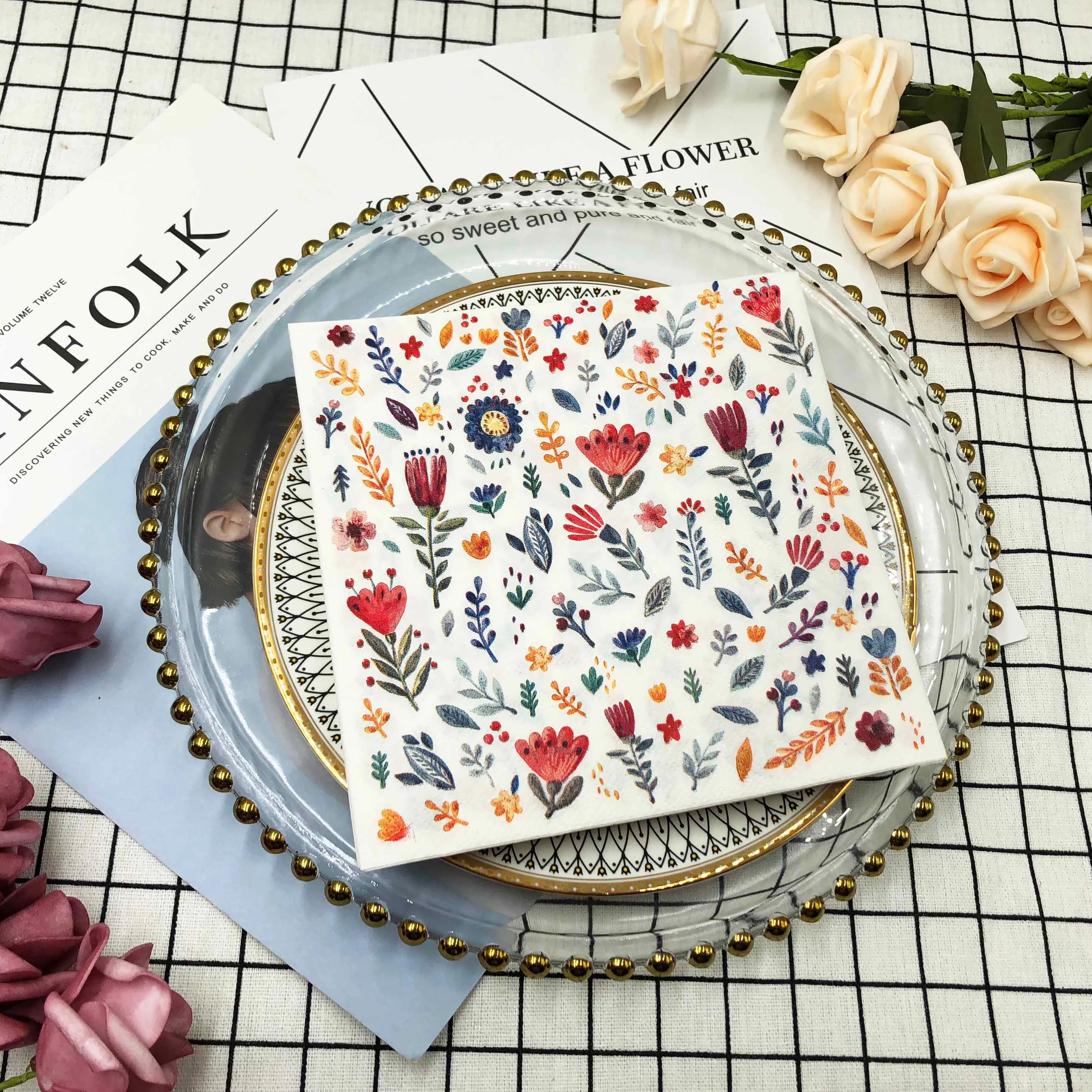 Elegant Tissue Vintage Towel Flower Butterfly Stamp Birthday Wedding Party Disposable Paper Napkin