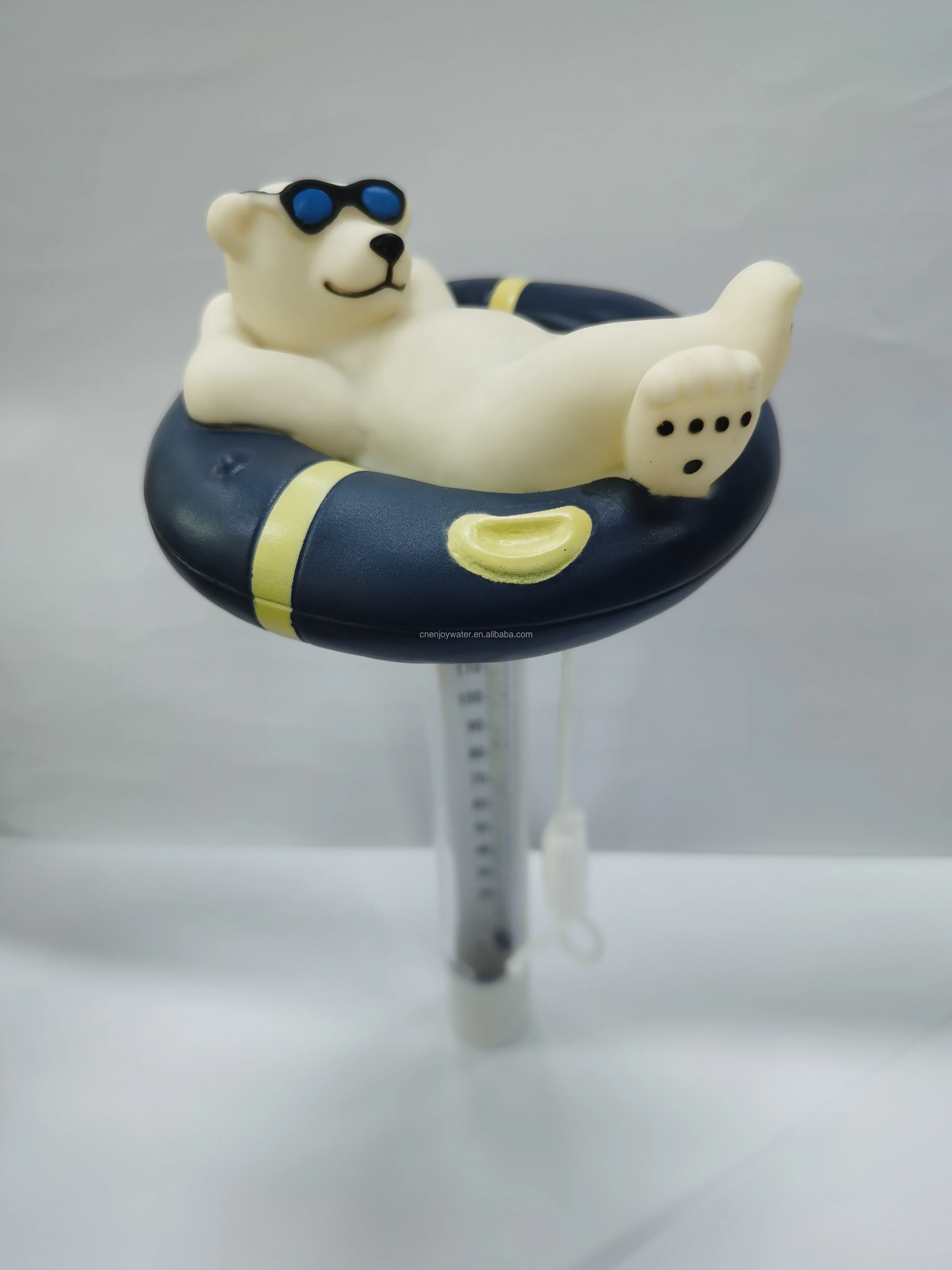 Pool floating thermometer with cartoon polar bear animal shape with string for ice tub cold plunge and swimming pool