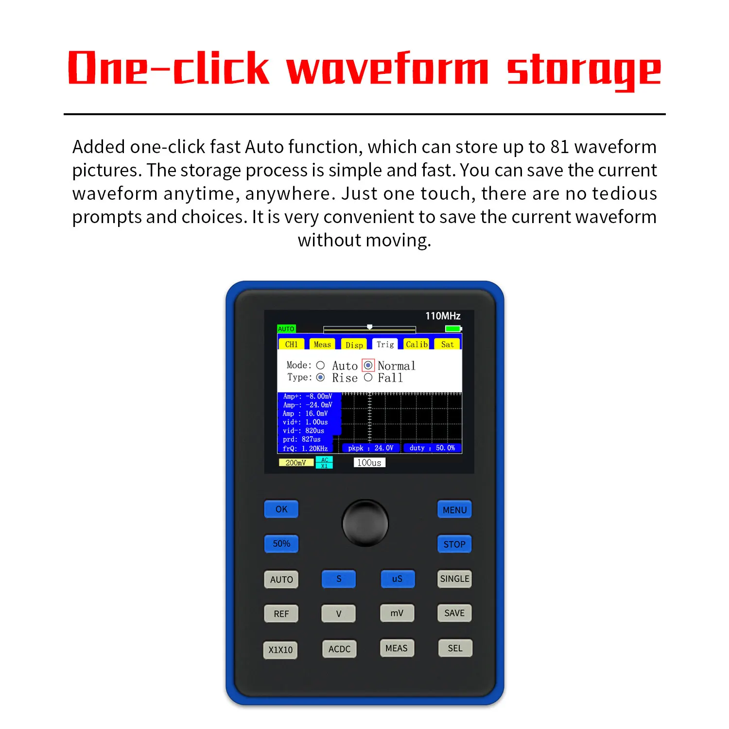 DSO1C15 Professional Digital Oscilloscope 500MS/s Sampling Rate 110MHz Analog Bandwidth Support Waveform Storage