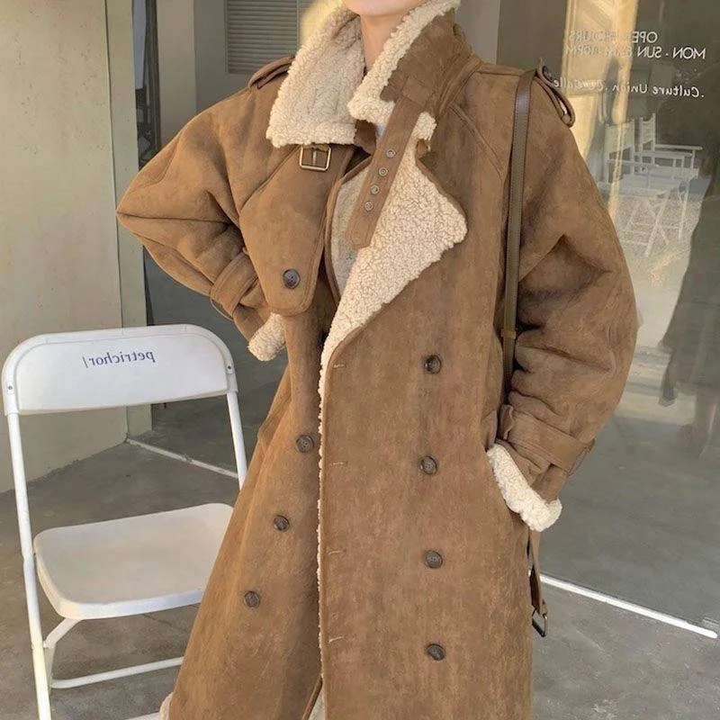 wholesale fashion jacket long suede coats winter warm women thickened lamb fur coat