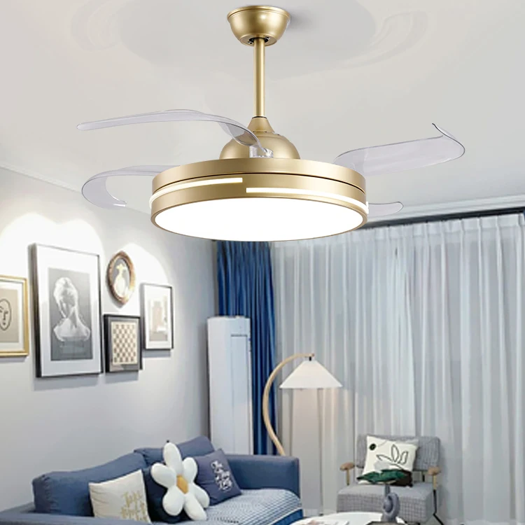 High Quality Abs Hidden Blades Remote Control Ac Motor 42 Inch Led Ceiling Fan With Light