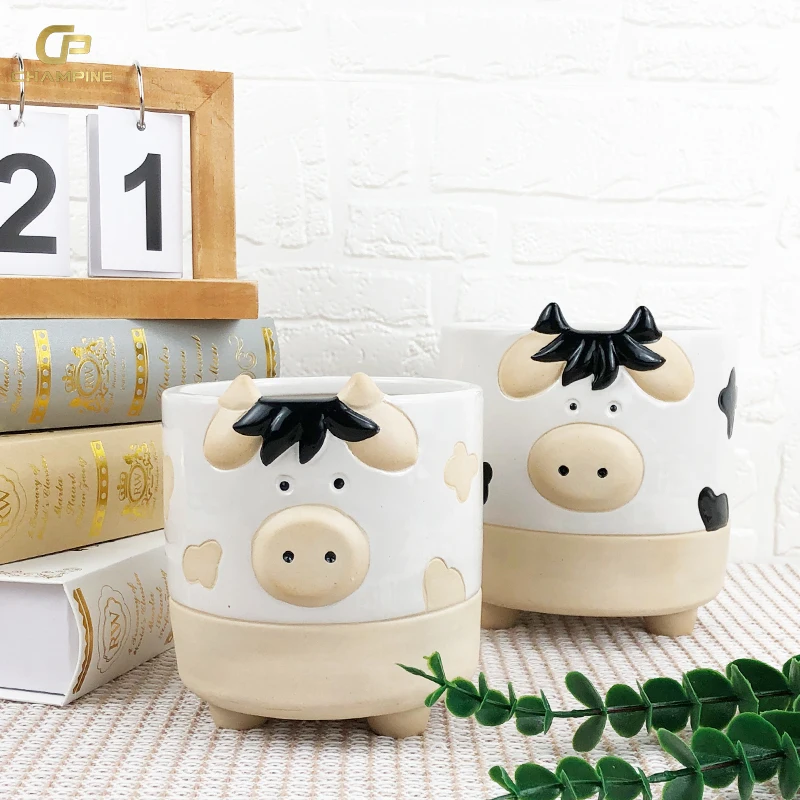 Cute Cow Animal Shape Planter Pot Garden supplies Ceramic Flower Pots & Planters for Home office decoration