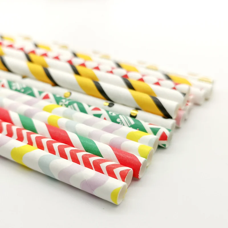 Customized Biodegradable Christmas party artistic Paper Drinking Straws Flower Design halloween boba tea big straw