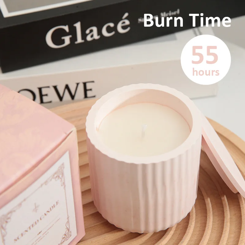 Luxury Cement Cup Elegant Engraving Design Decoration Handmade Soy Wax Aromatherapy Custom Minimalist Scented Candle