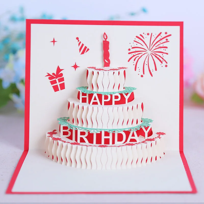 Customized 2 Fold 3d Pop Up Happy Birthday Led Light Voice Record Musical Greeting Cards with Envelope