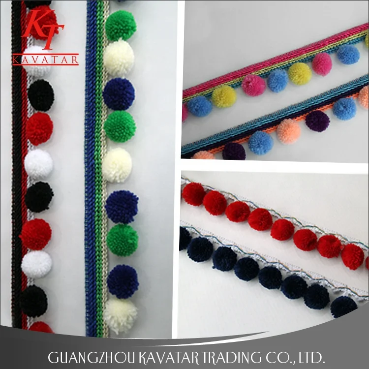 
Kavatar Wholesale Multi Colors Sewing Hats Craft pompom Mini Bobble Ball Fringe Braid Lace Trimming 