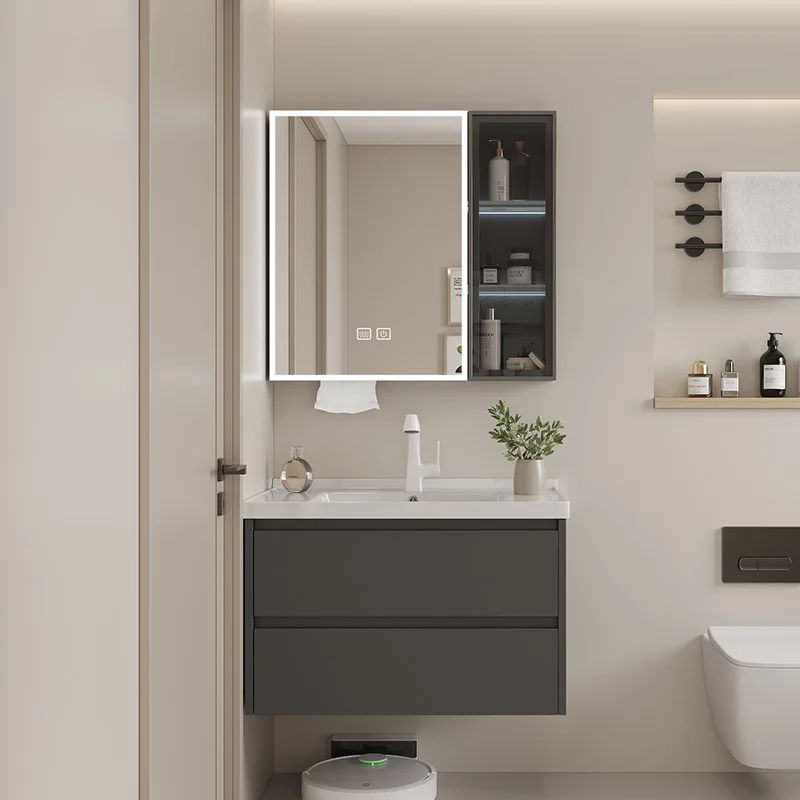 Bathroom Equipment Drawer Storage Luxury Modern White Lacquer Bathroom Vanity Sets Bathroom Sinks With Led Mirrored Cabinets