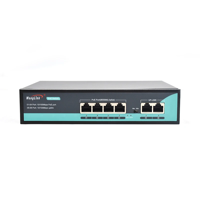 Wanglink OEM 10/100M 4 Ports PoE Network Switch 6 Ports for IP Camera 96W Built-in Power Supply VLAN Extend 250m