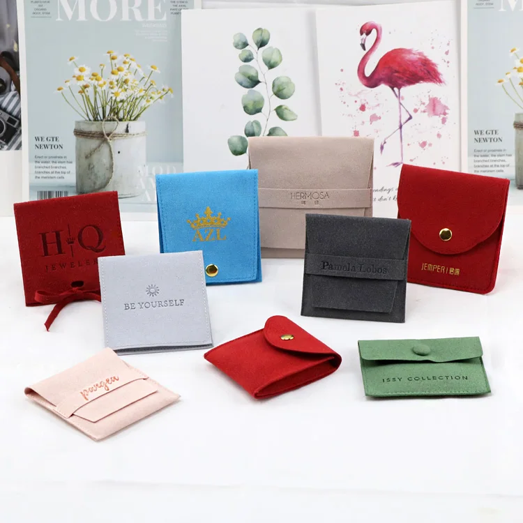 Custom logo jewelry bags for earring necklace holder display with insert suede microfiber jewelry packaging velvet pouch