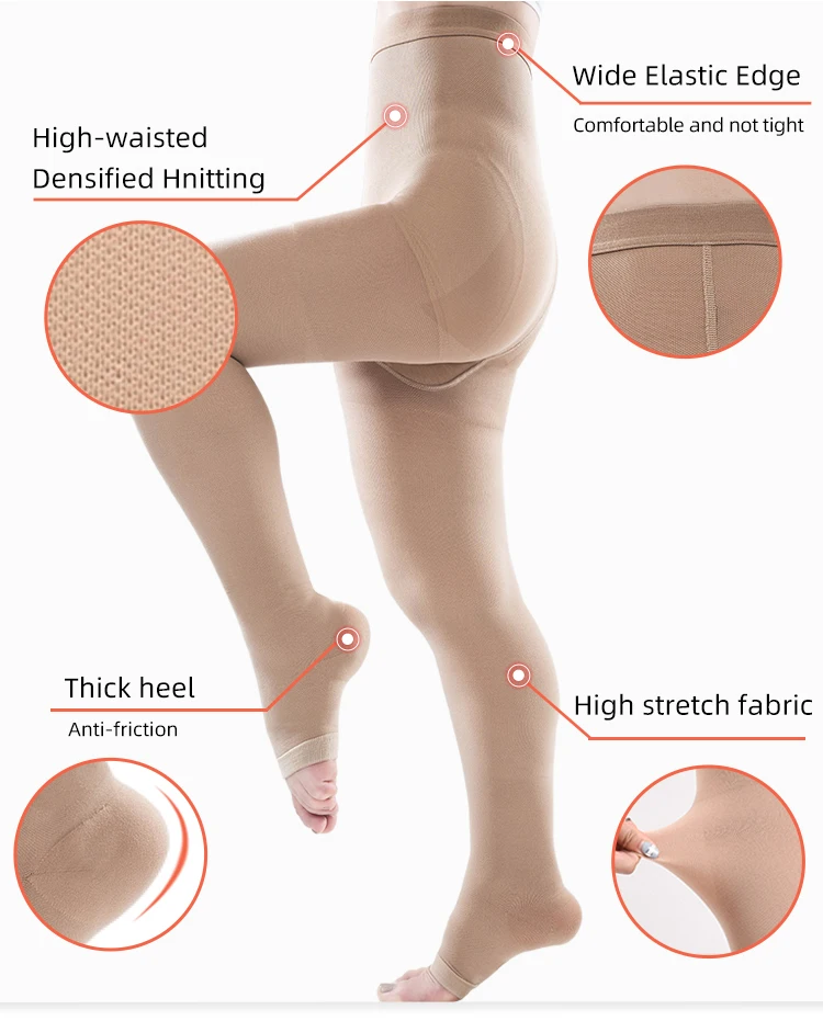 Therapy Medical Compression Pantyhose for Women & Men Open Toe Opaque Firm Support 15-20mmHg Graduated Compression Stockings