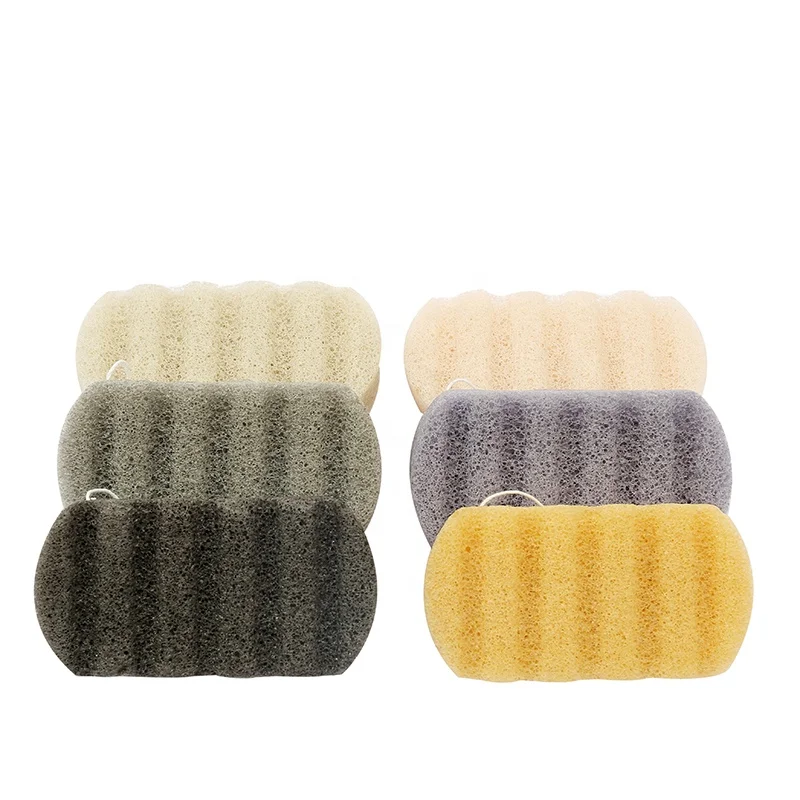 
Konjac Body Sponge, Bamboo Charcoal Natural Bath Loofah with String 