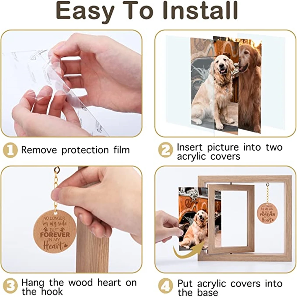 A Wooden Rotating Pet Memorial Picture Frame Gifts for Animal Lovers