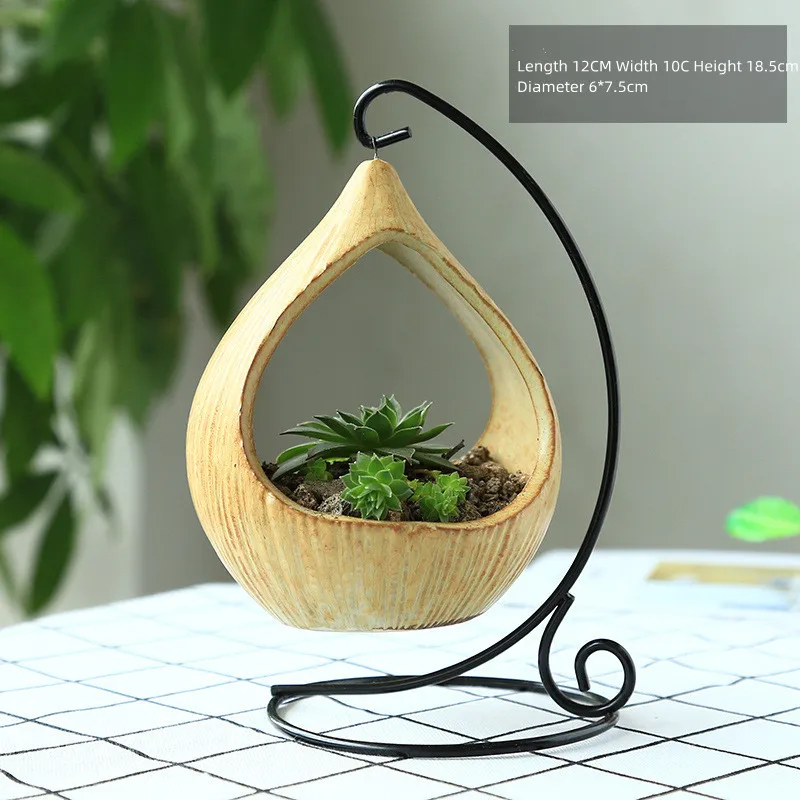 European-style iron frame hanging basket micro-landscape geometric succulent flower pot Iron hook desktop home decoration Chloro