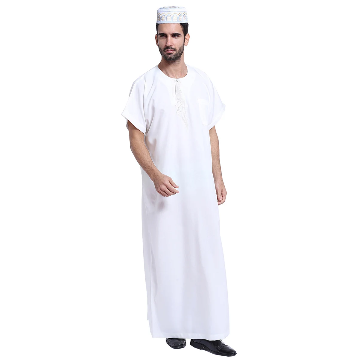 New Arrival Shiny Material Embroidered Men Thobe Ethnic Clothing Islamic Clothes Modern Muslim Dress Men