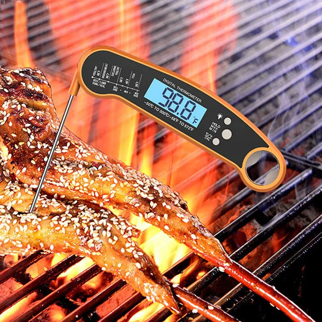 Kitchen Waterproof Instant to read stainless steel probe folding Digital meat thermometer with bottle opener