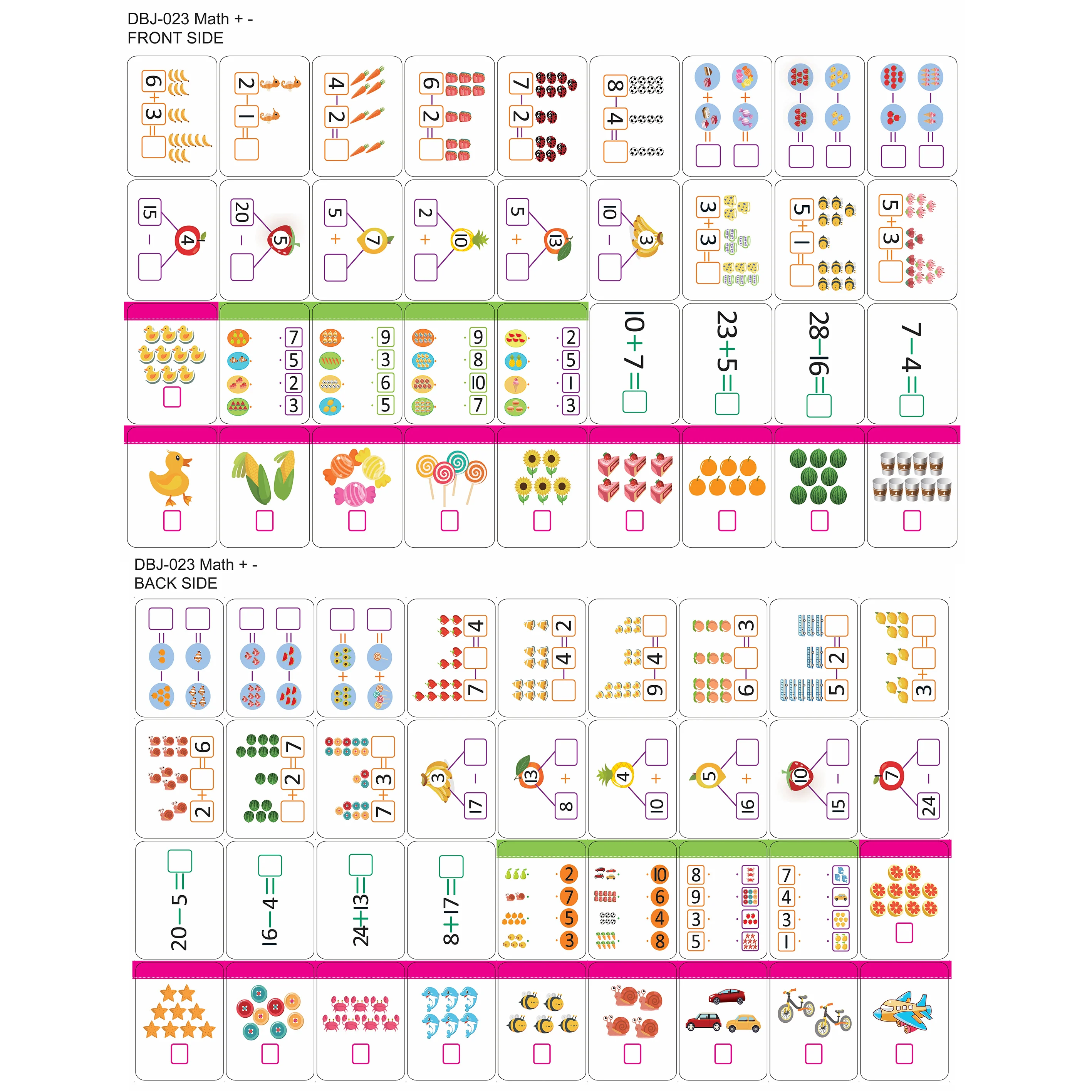 wholesale high quality custom children addition subtraction math learning flash cards with erasable pen