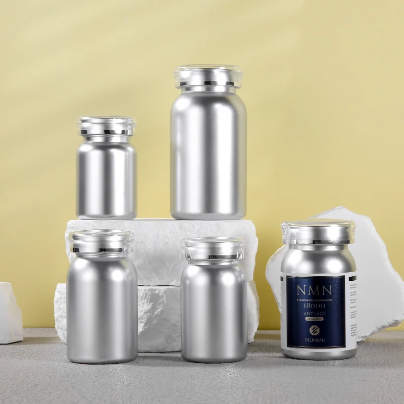 80 100 120 150 225 ml Silver Small PET Plastic Bottle for Capsules Vitamins Custom Colors Available
