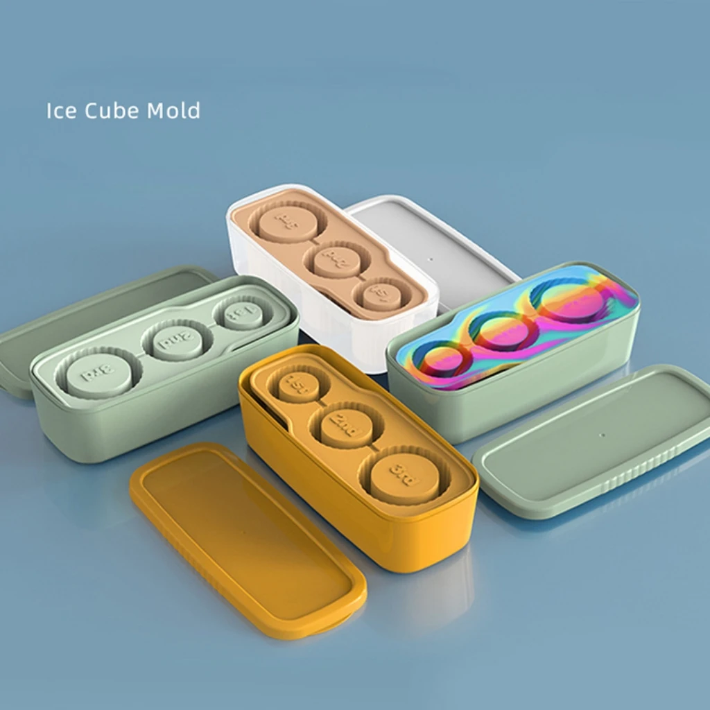 Easy Release Hollow Cylinder Ice Cube Tray for Tumbler Cup Reusable 3 Cavity Silicone Cylinder Ice Mold with Lid for Freezer