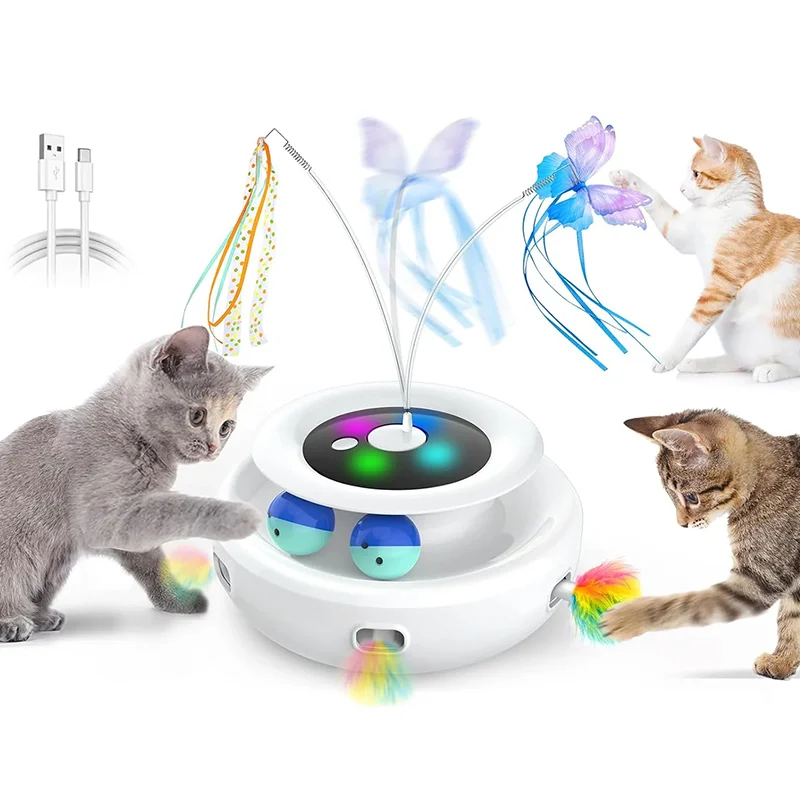 New Factory Price ODM&OEM Smart Butterfly Automatic Pet Teaser Ball Feather Interactive Cat Toys