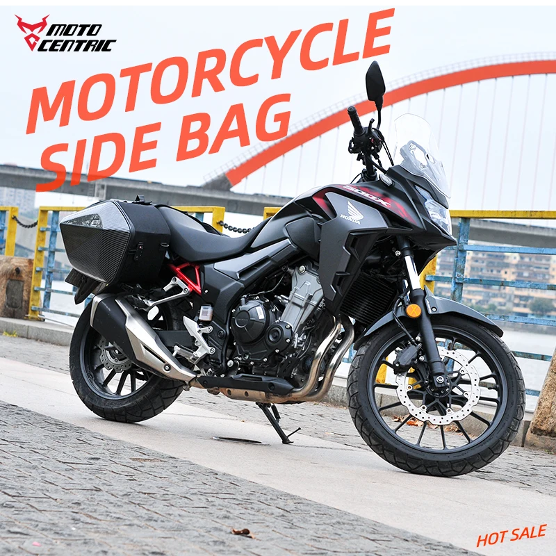 MOTOCENTRIC Universal Fit Motorcycle Pannier Bags Carbon Fiber Durable Large Luggage Saddlebags Motorbike Storage Side Bag