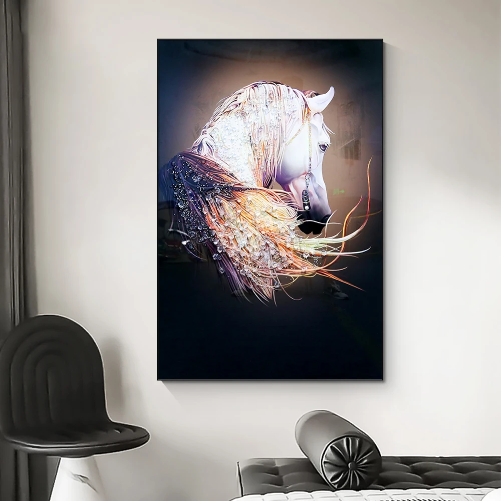 Modern luxury hotel living room decorated animated horse still life diamond painting 3D wall art crystal porcelain painting