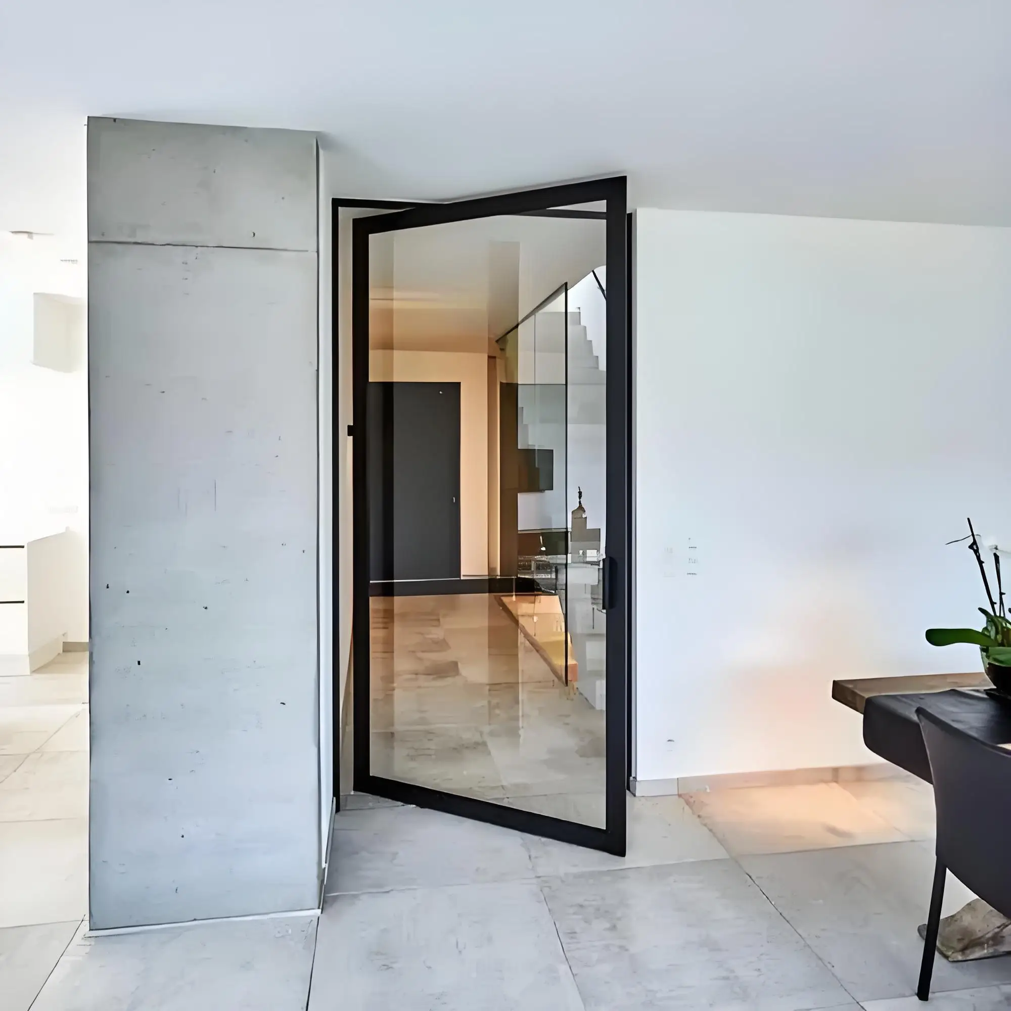 Exterior Door Pivot Front Main Entrance Entry Door Steel and Stainless Steel with Glass Decoration for House Elegant Customized