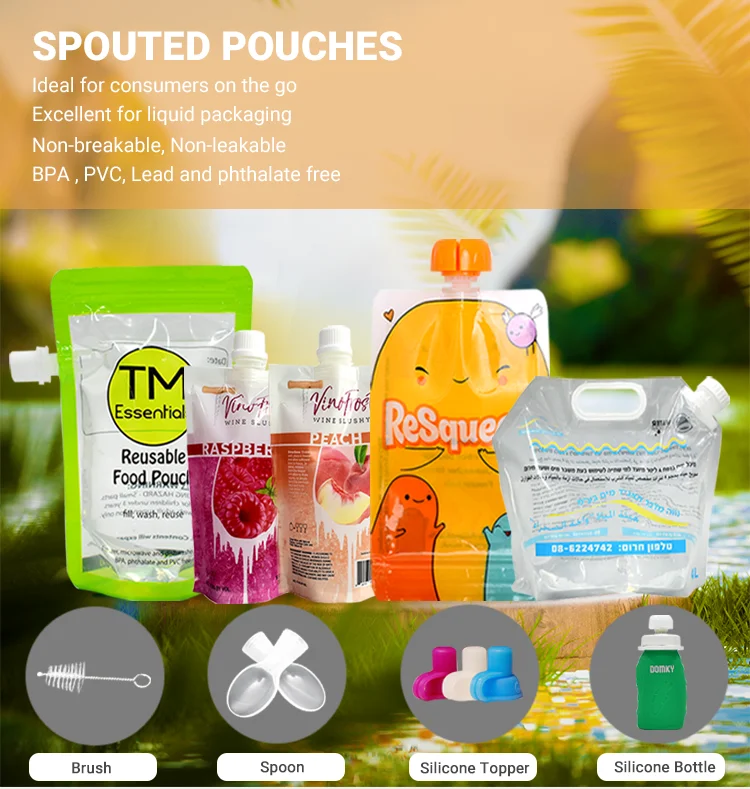 Custom Plastic Squeeze Pouches Reusable Refill Milk Or Jelly Packaging Food Pouch Eco Friendly Liquid Baby Food Bag Spout Pouch