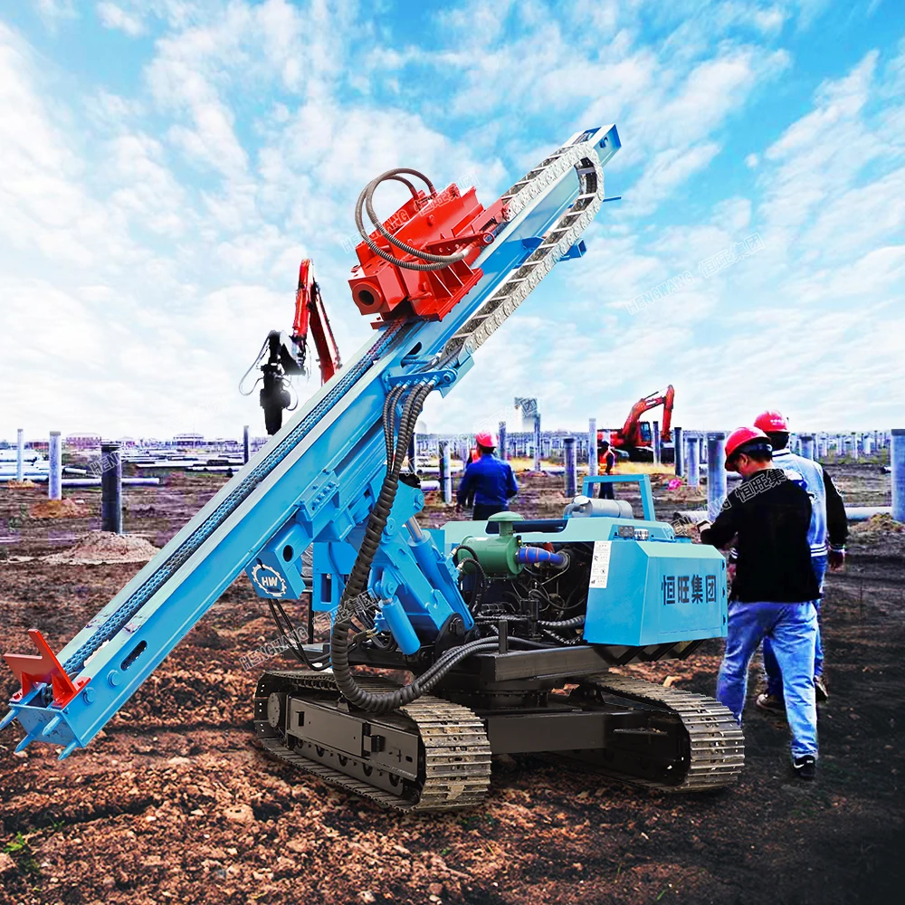 2024 Hengwang Crawler Rotary Screw hydraulic Photovoltaic solar Pile Drivers Pilling Rig Machine