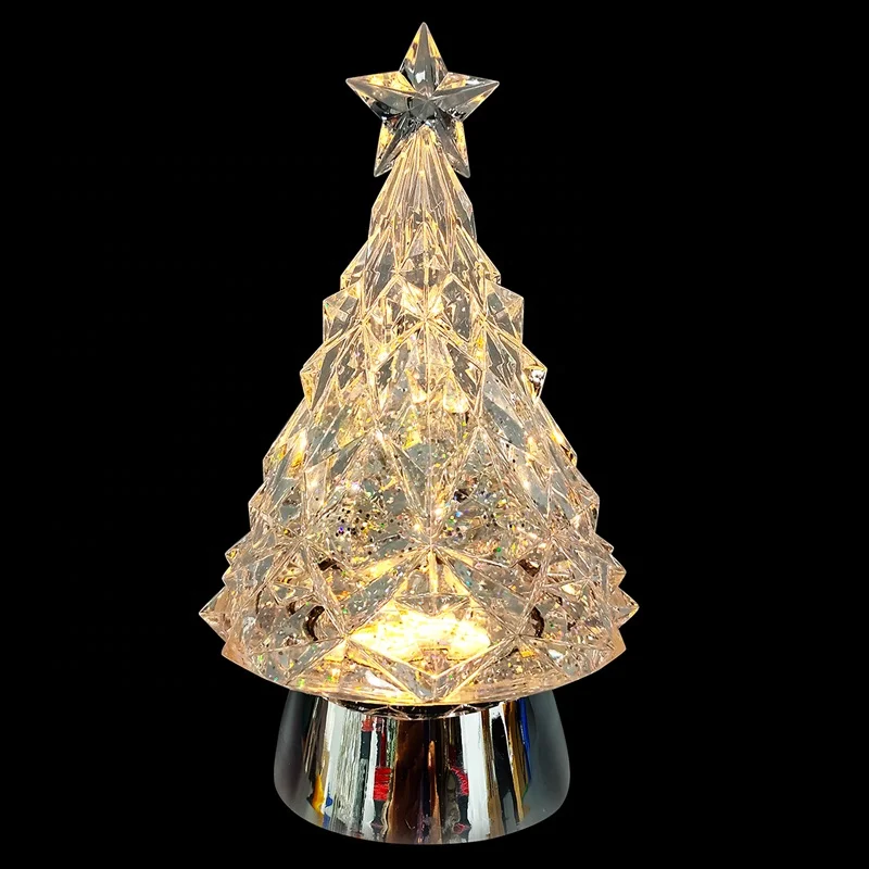 Small Swirling Glitter Led Lighted Christmas Tree Decoration Snow Globe Lantern Resin Christmas Tree