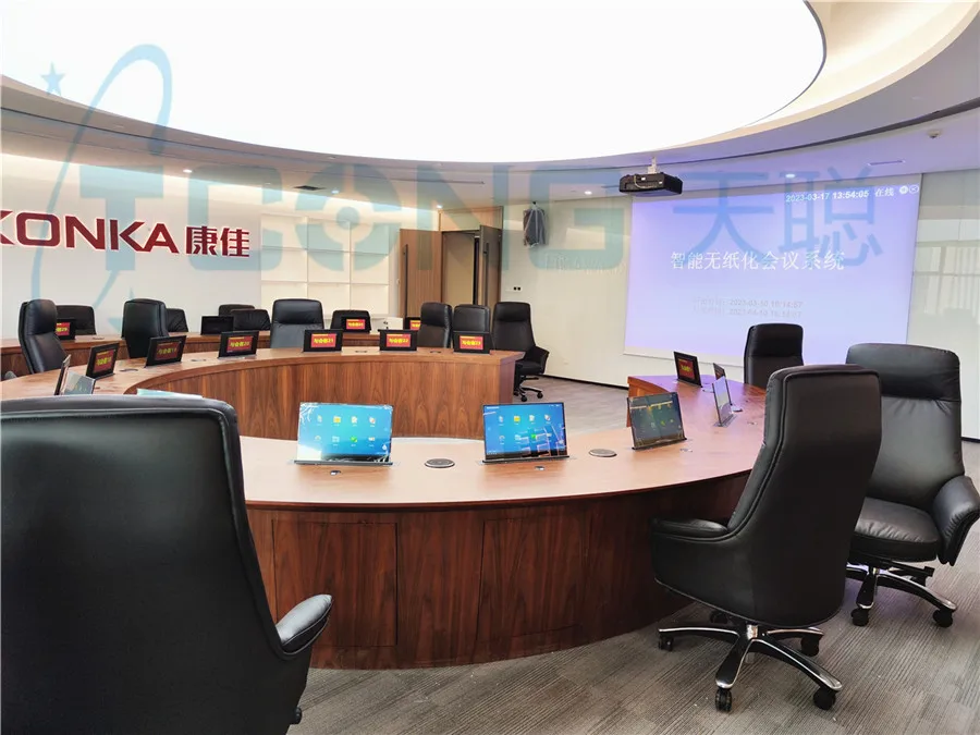 Motorized Retractable Monitor Lift Touch Screen Pop up Monitor Lift Paperless Conference System with Dual Screen for Conference