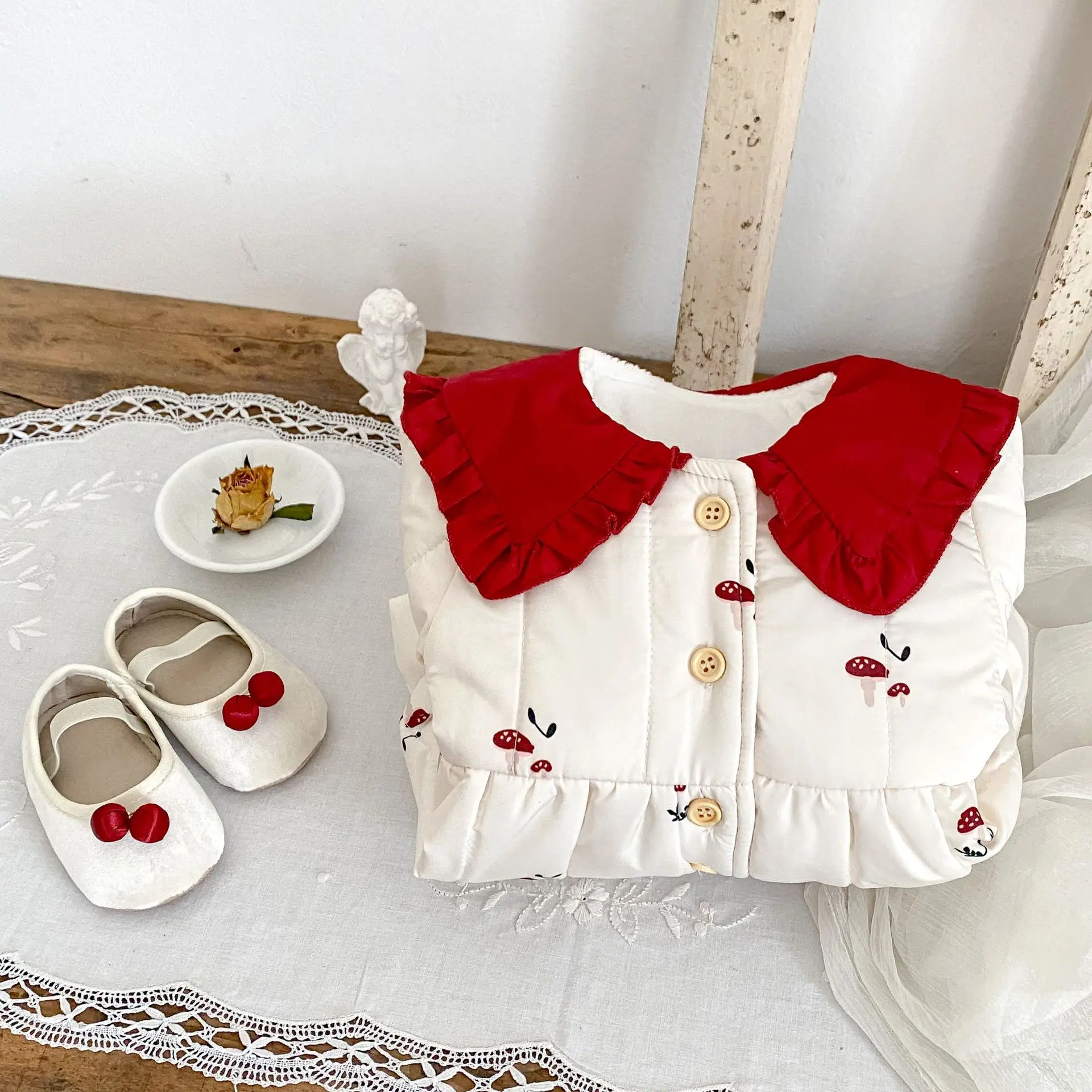 RTS Engepapa Warm Winter Infant Thickened Jacket Mushroom Print Newborn Baby Lapel Coat Long Sleeve Toddler Girl Clothes