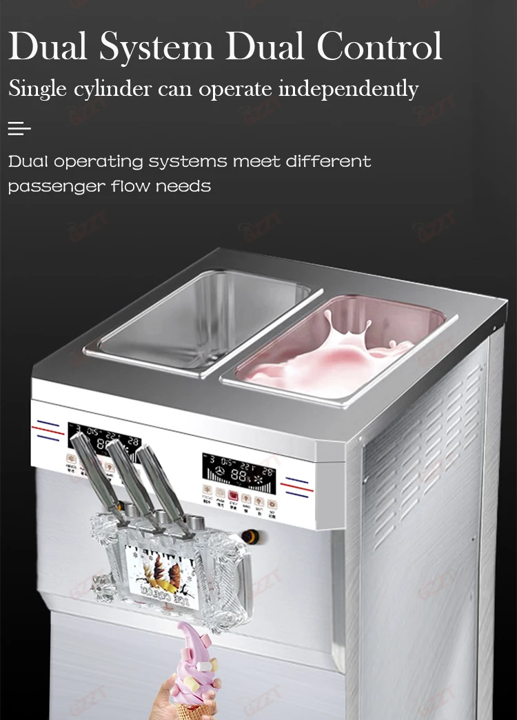 Dual Control System 2 +1 Mixed Flovar 20L Commercial Soft Ice Cream Machine Vertical High End Intelligent Overcurrent Protection