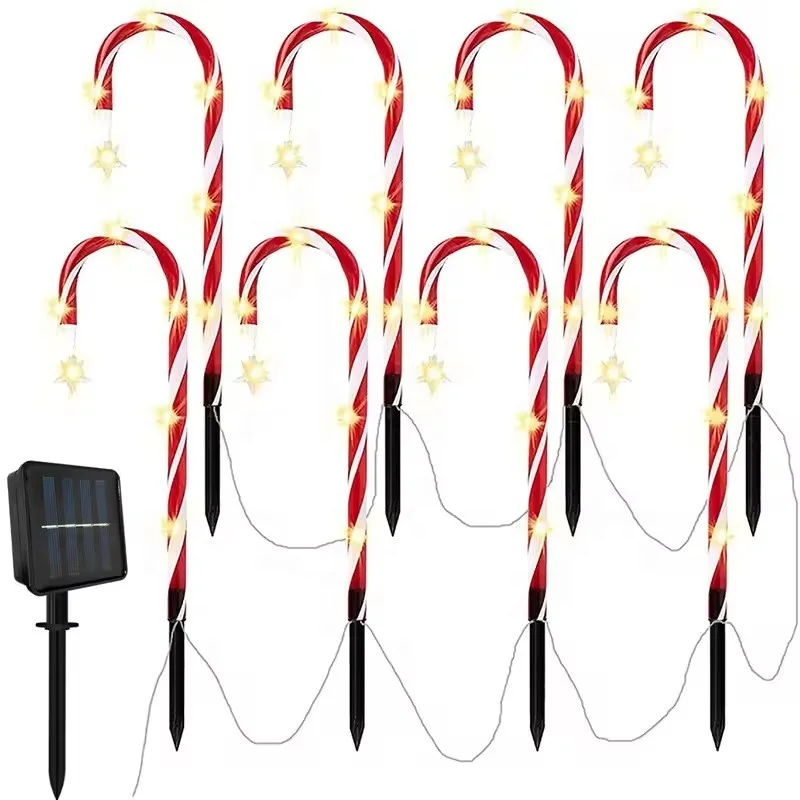 High Quality Solar Powered Candy Cane Garden Lights Outdoor Xmas Decorative Lighting for Landscape and Home