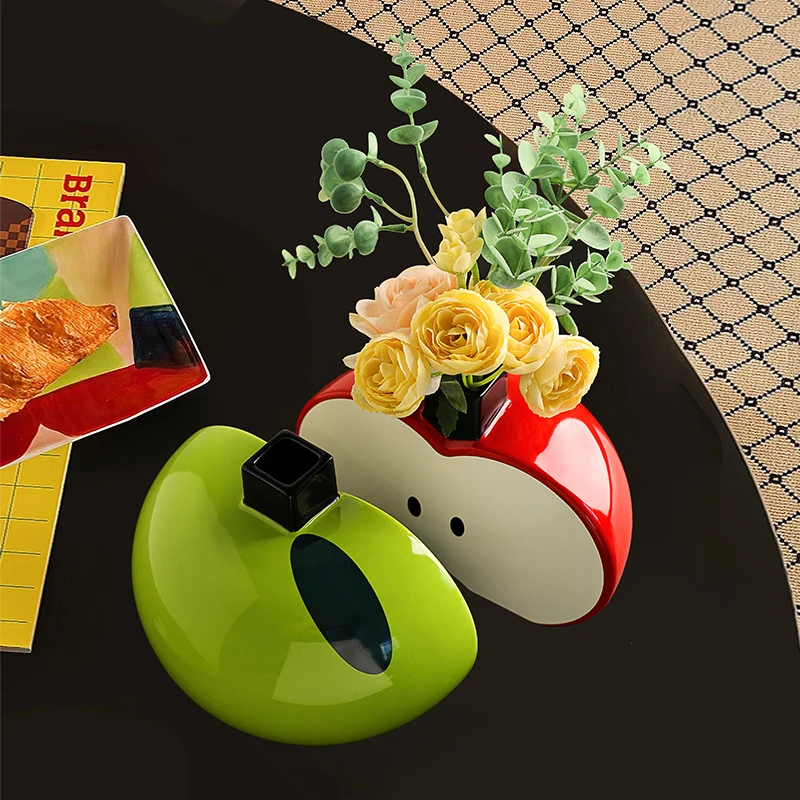 BHM  Ins Modern Art Beauty Apple Creative Shape Color Flower Vase style Vase Home Indoor Entry Arrangement