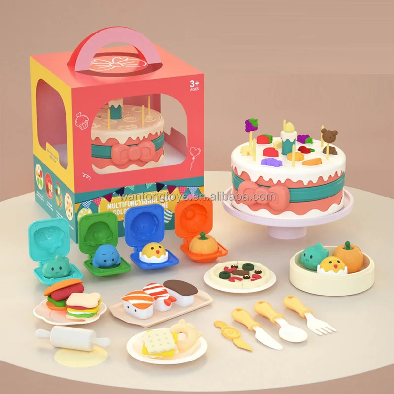 2022 new educational toy cake playdough/slime kits pretend play diy birthday gift playdough for kids