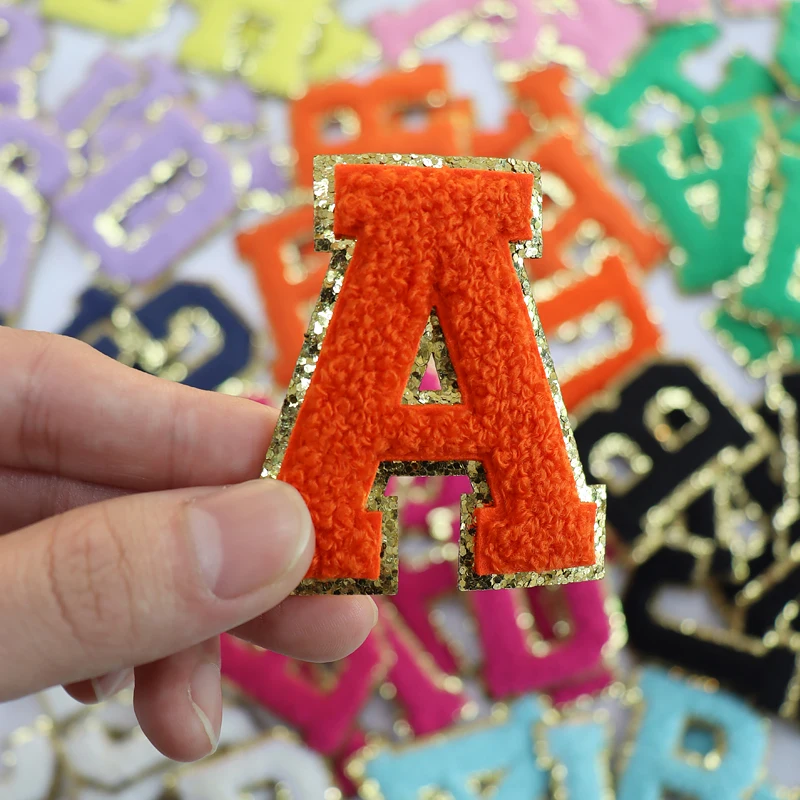 Custom Wholesale patch embroidery letter DIY iron on hoodie Rainbow color chenille patches.chenile letters