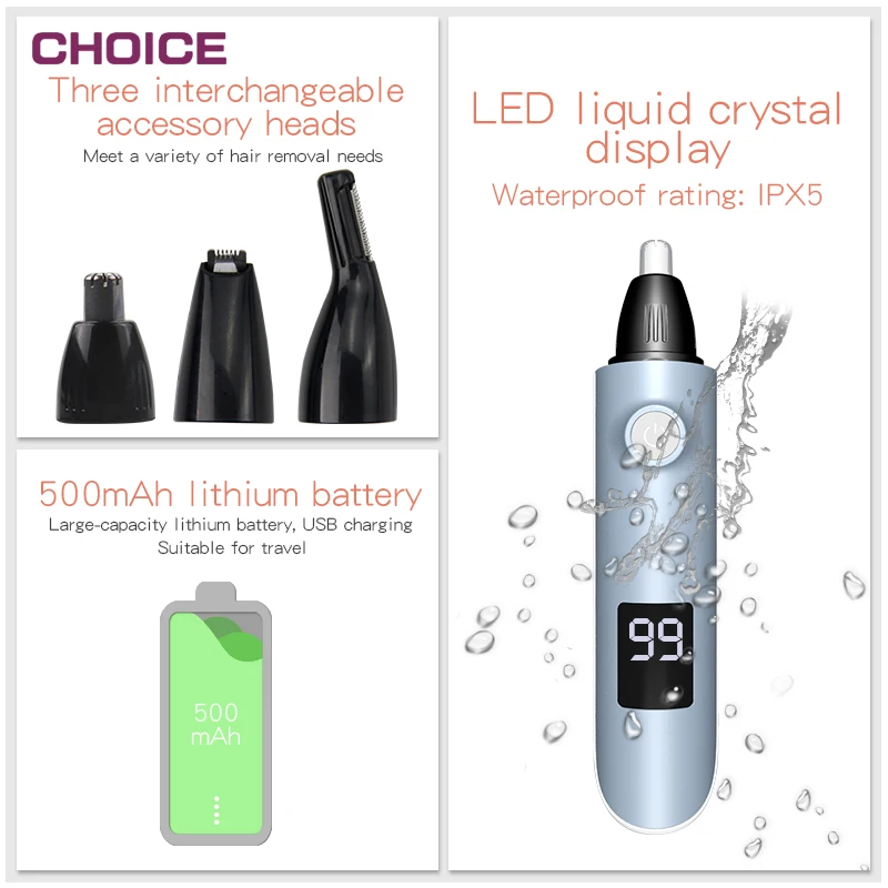 Высококачественная Сменная головка 3 в 1 usb Перезаряжаемый триммер для лица по низкой цене для носа волос ушей