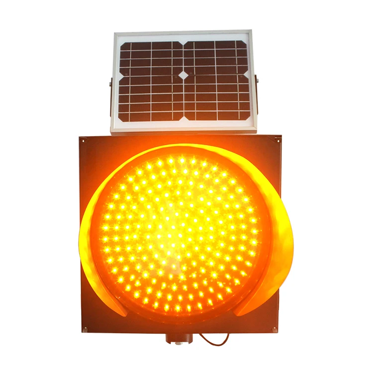 Yellow Flashing Solar Powered Led Warning Traffic Light