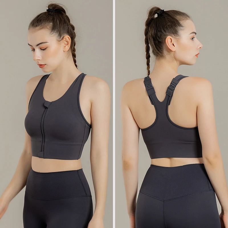 S-5XL Plus Size High Impact Front Zipper Sports Bra Fixed Padded Shockproof Fitness Energy Bra
