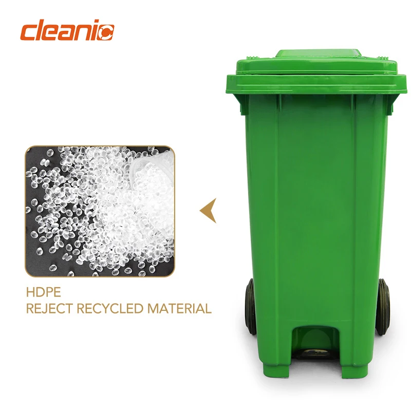 Custom logo 660 liter large capacity green color heavy duty solid plastic industrial trolley garbage bin with wheels