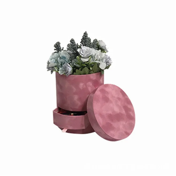 Luxury gift circle flower velvet box with drawer for flowers packaging