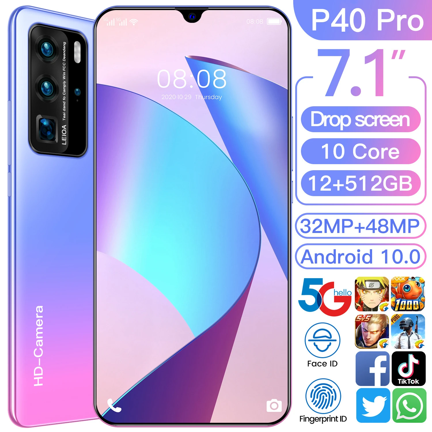  Amazon HOT selling New P40 pro 12GB+512GB Android mobile phones 7.5 inch Custom cheap price smartphone OEM/ODM
