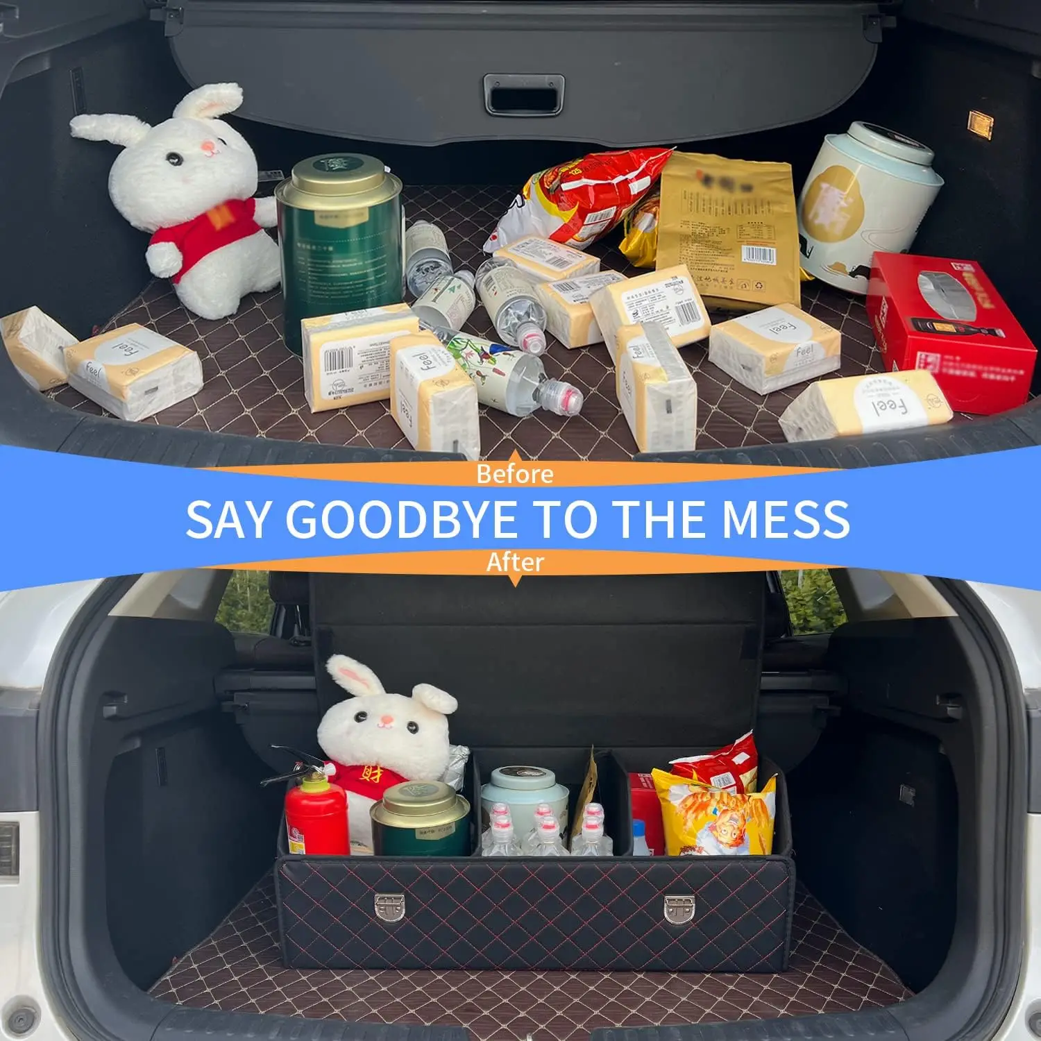 Multi-functional Leather Storage Box Trunk Organizer for Car With Lid Foldable Trunk Organizer for SUVs and Sedans