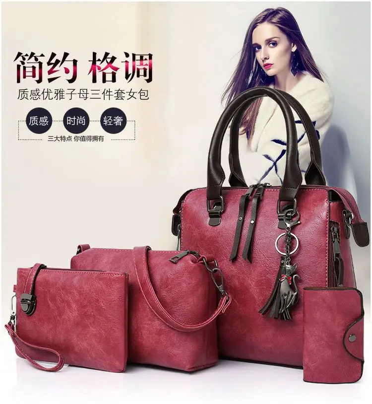 Set Contain Lady Purse Bag Bolso Cuero Mujer PU Bag 4 pcs Retro Luxury Handbag Sets BE0024