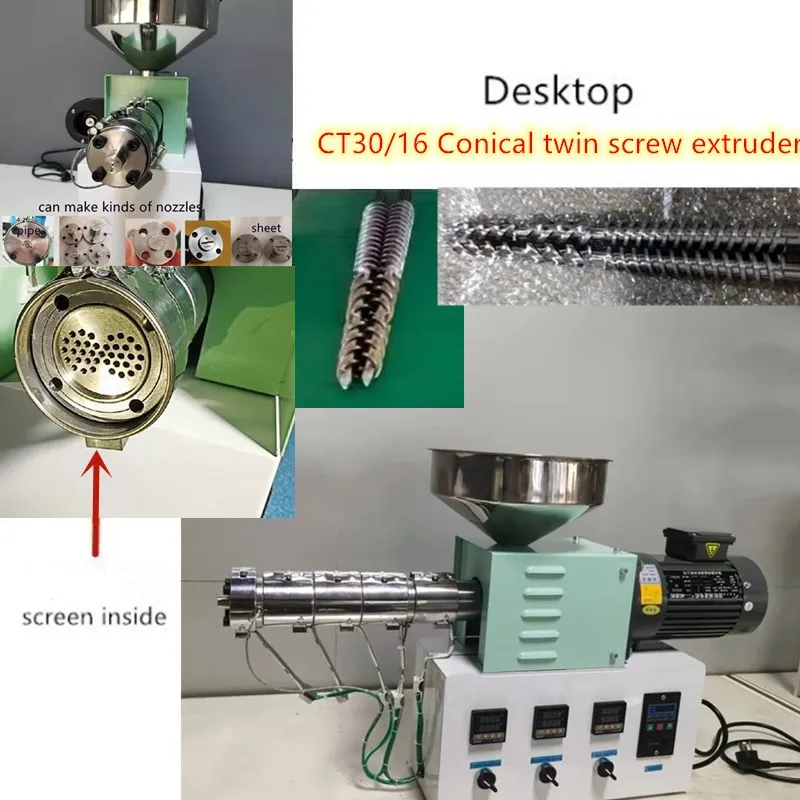 CT30/16 mini conical twin screw pelletizing and granulating line small laboratory plastic pvc wpc twin screw extrusion machine