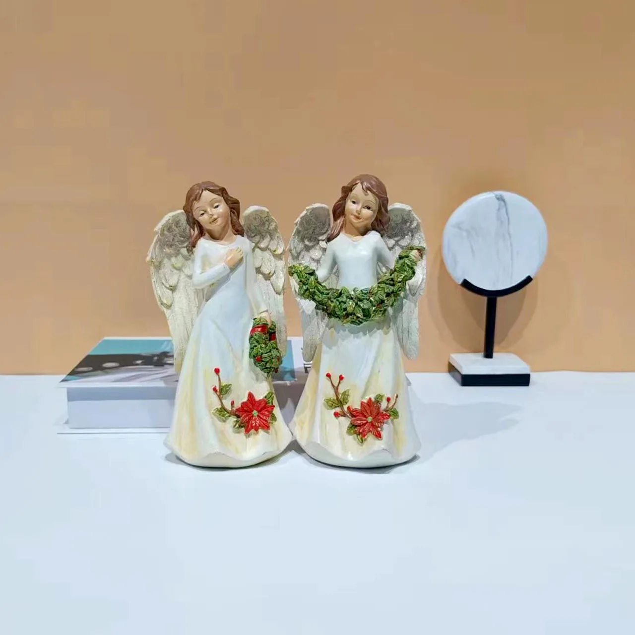 Angel Garden Statue Outdoor Decor, Resin Angel Garden Figurine Hold flower