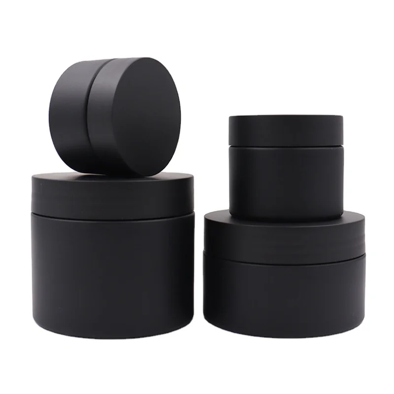Luxury Empty 100ml 120ml 4oz 8oz Plastic Jars Pet Face Cream Matte Black Plastic Jars for cosmetic