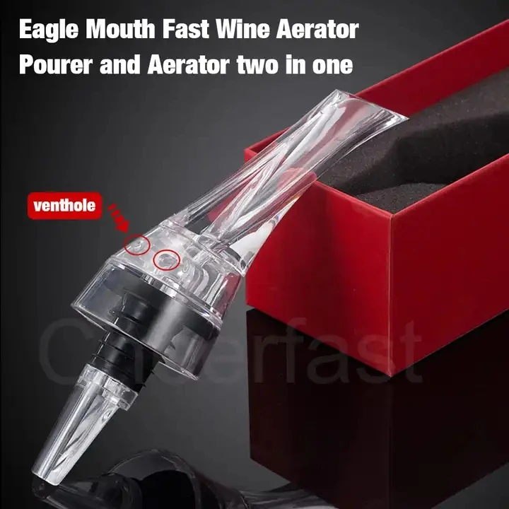 Sample Order Support Acrylic Black Portable Food Grade Wine Aerator Spout Metal Handle Wine Pour Spout Wine Aerator Acrylic